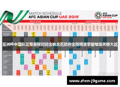 亚洲杯中国队完整赛程时间全貌总览助你全程精准掌握每场关键大战